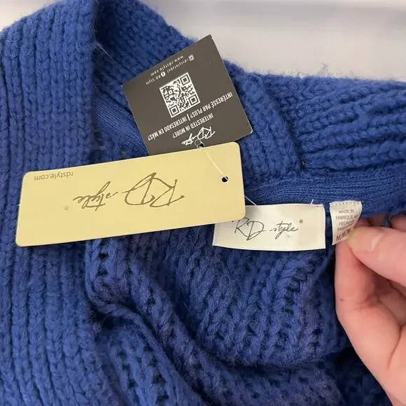 NWT RD Style Oversized Cable Knit Button Up Cardigan size Medium Royal Blue - Picture 9 of 10